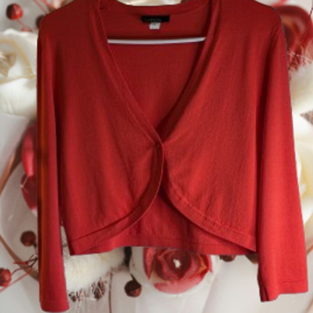 Bianca XS reddish orange one button closure nylon blend knit short woman's top.